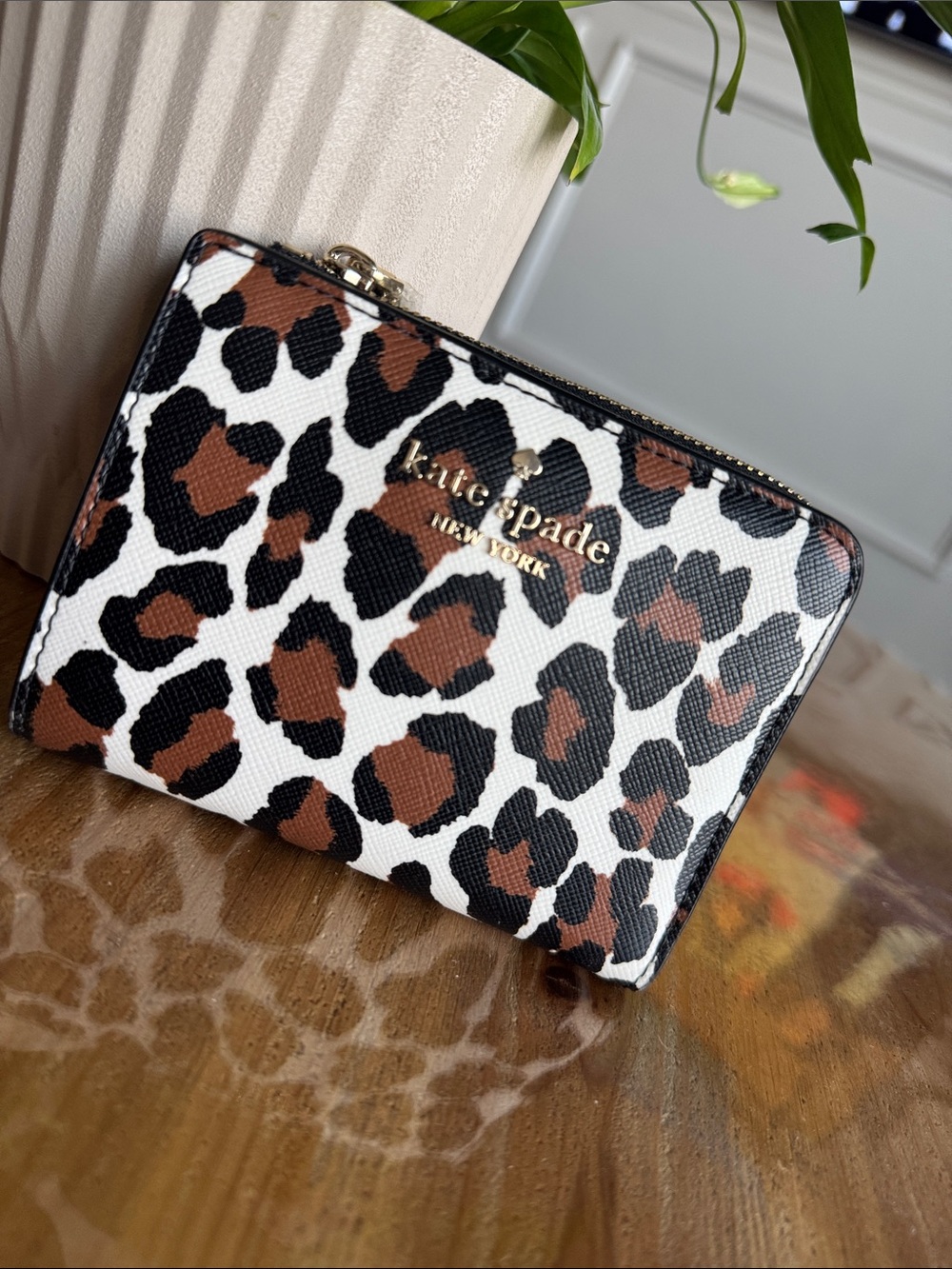 kate spade Leopard-Print Zip Wallet in Brown, Black & White